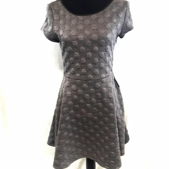 Anthro THML Skater Flare Dress Grey Polka Dot M - Picture 1 of 5